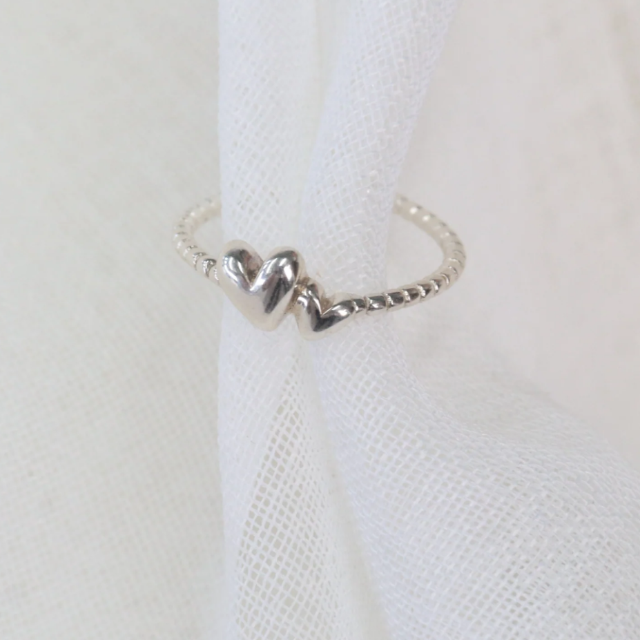 Entwined | Adjustable Double Heart Sterling Silver Ring