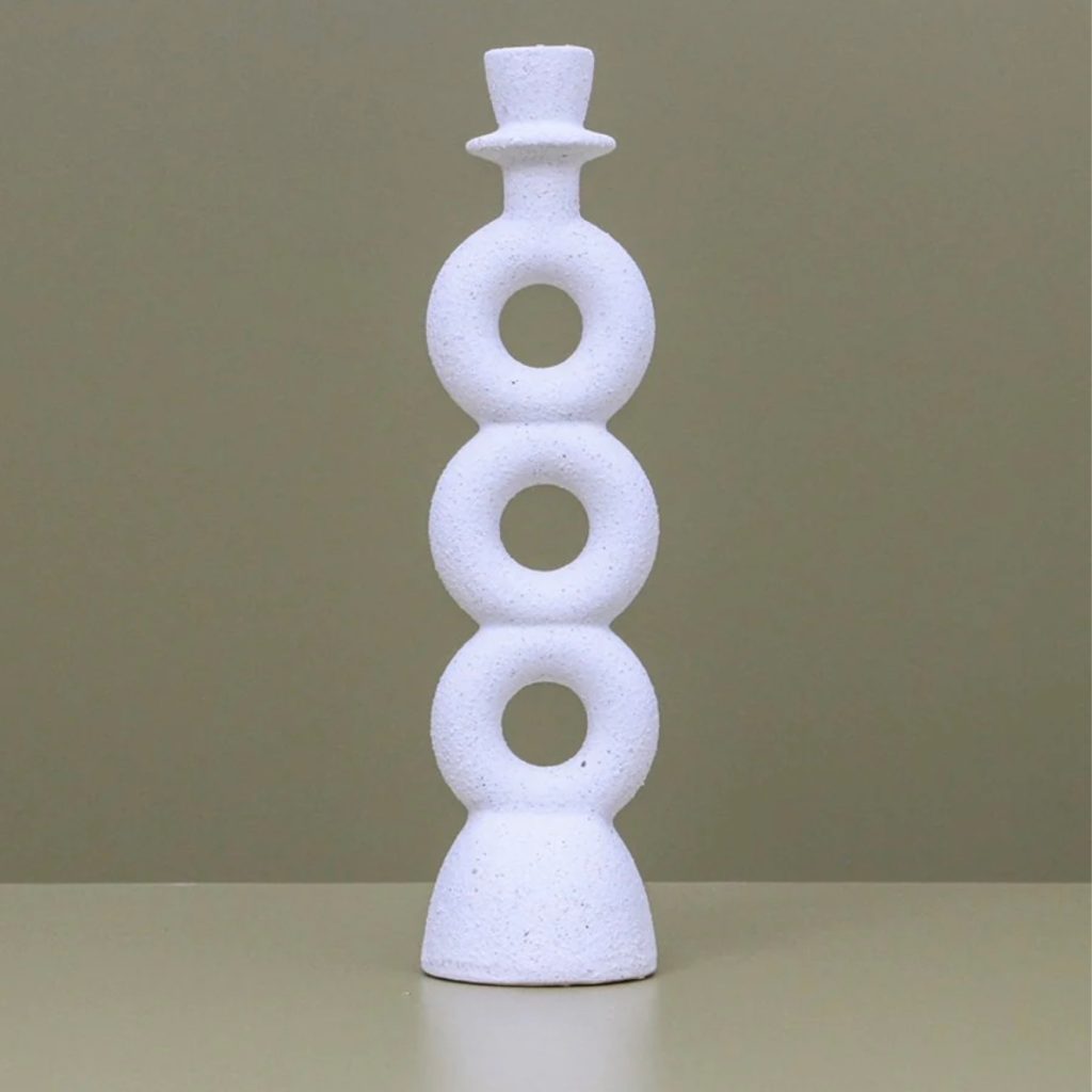 White textured candle stand large
