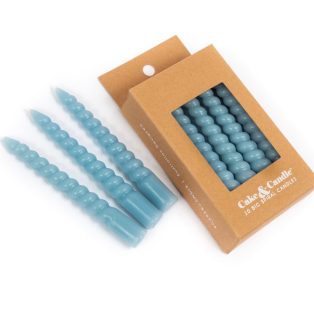 10CM BLUE LARGE SPIRAL CANDLES (PACK OF 10)