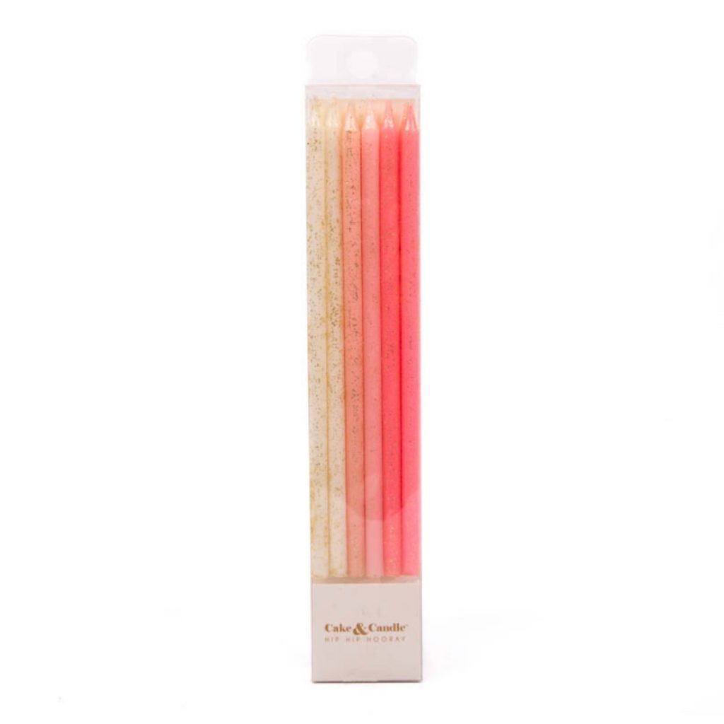 PINK GLITTER CAKE CANDLES (PACK OF 12)