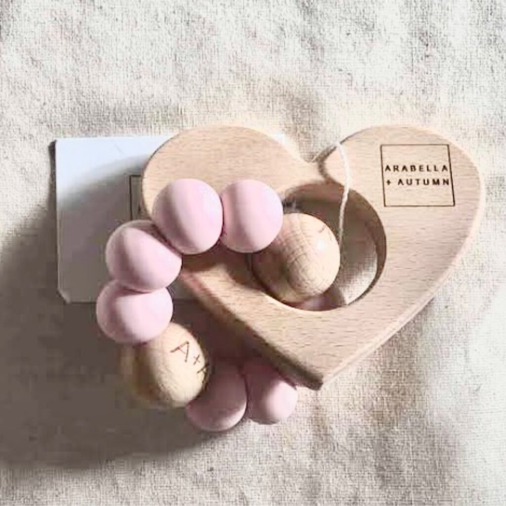 PINK - HEART TEETHER - ARABELLA AND AUTUMN