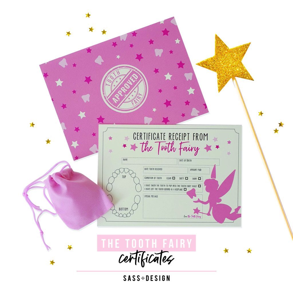 SASS AND DESIGN - PINK TOOTH FAIRY CERTIFICATES