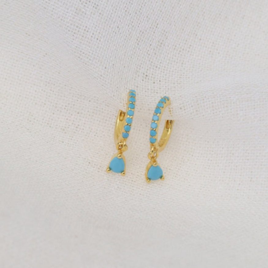 Tash | 18 Gold Plated Sterling Silver Huggies with Turquoise Zircons - Gold