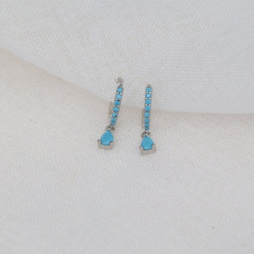 Tash | 18 Gold Plated Sterling Silver Huggies with Turquoise Zircons - SILVER