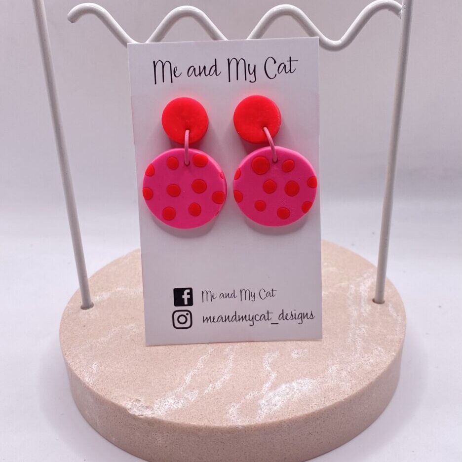 PINK WITH RED SPOTS EARRINGS